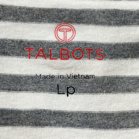 T by TALBOTS Long Sleeve Tee Women's LP Cream & Grey Stripe Basic Preppy Classic - Picture 6 of 16